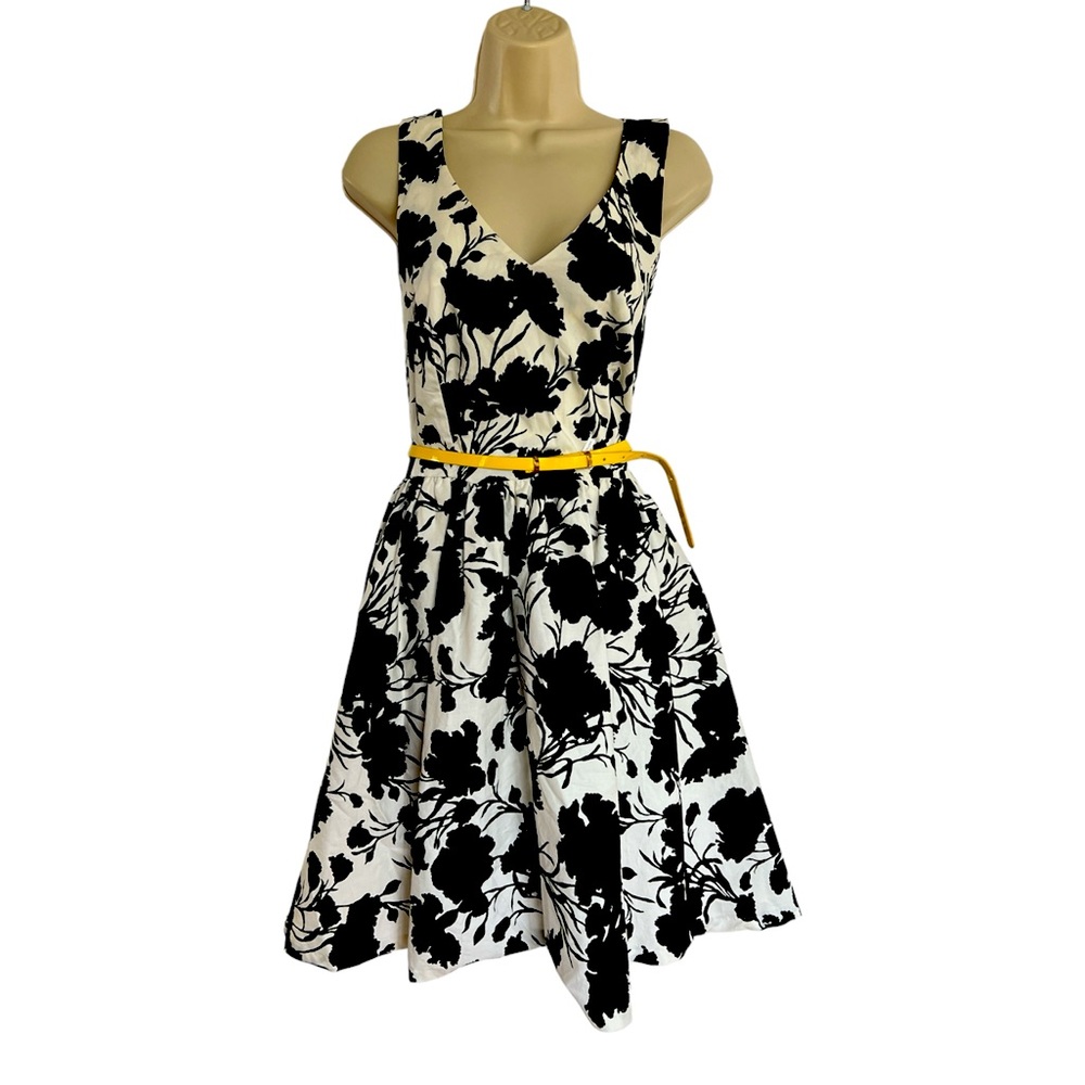 ELLE Black & White Floral Sleeveless Dress Women's Size 10